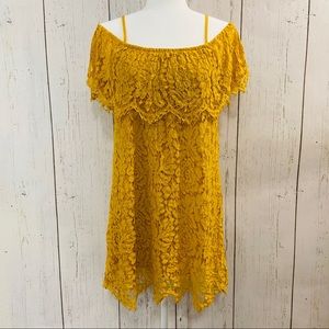 Yellow Lace Off The Shoulder Dress